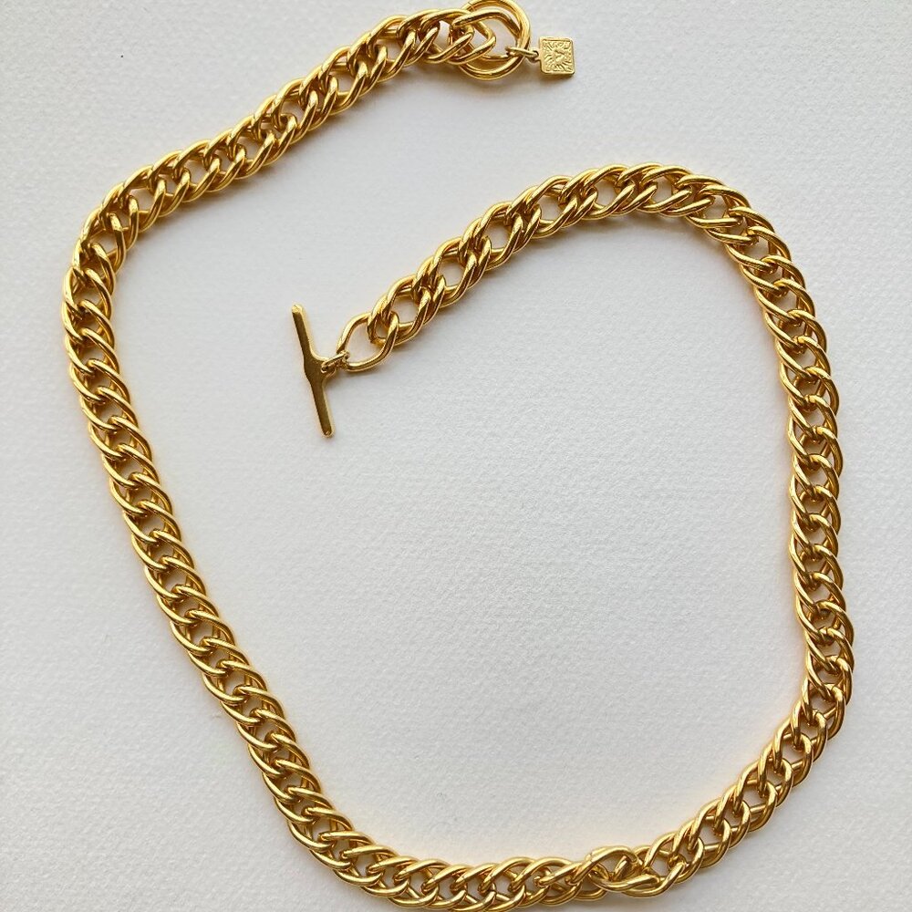 Vintage Anne Klein Chunky Gold Tone Chain Necklace 24" T-Bar Clasp - Picture 1 of 3